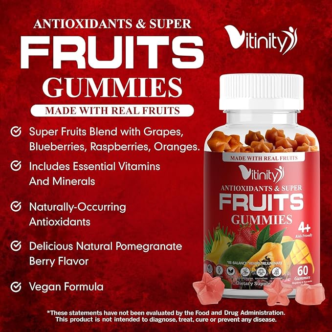 VITINITY Made with Real Fruit-Real Veggie Gummies-Superfood Vegetable Vitamin Supplement for WomenMenKids-Blend of Fruit and Greens for Daily Health.Fruits and Vegetables Supplements (30-Day Supply)