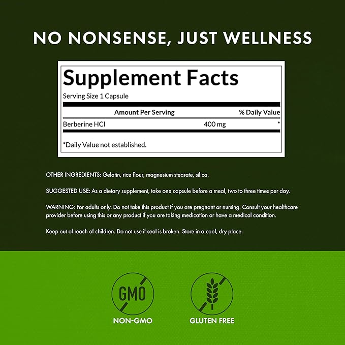 Swanson Berberine HCl Cardiovascular and Metabolic Health Supplement for Health-Conscious Adults - Non-GMO Vegan Gluten-Free (60 Vegan Capsules 400 mg Each)