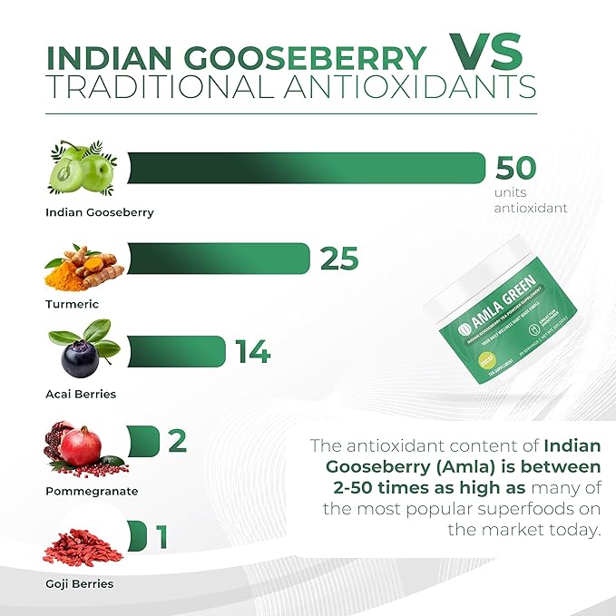 Amla Powder &amp Decaf Green Tea Superfood Supplement 20x Ultra Concentrated Amla Antioxidant Support Made with Oolong Tea and Indian Gooseberries Organic Vegan Decaf 30 Servings