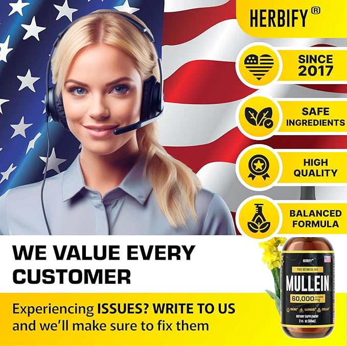 HERBIFY Mullein Extract 2 oz Tincture for Respiratory Health Mullein Leaf and Flowers Blend (Verbascum Densiflorum)