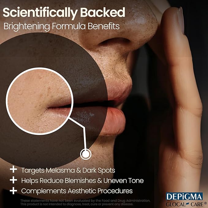 GlocalCare Depigma Support Reduction of Hyperpigmentation Melasma &amp Dark Spots with Glutathione Polypodium Leucotomos Grape Seed &amp Marigold Extract