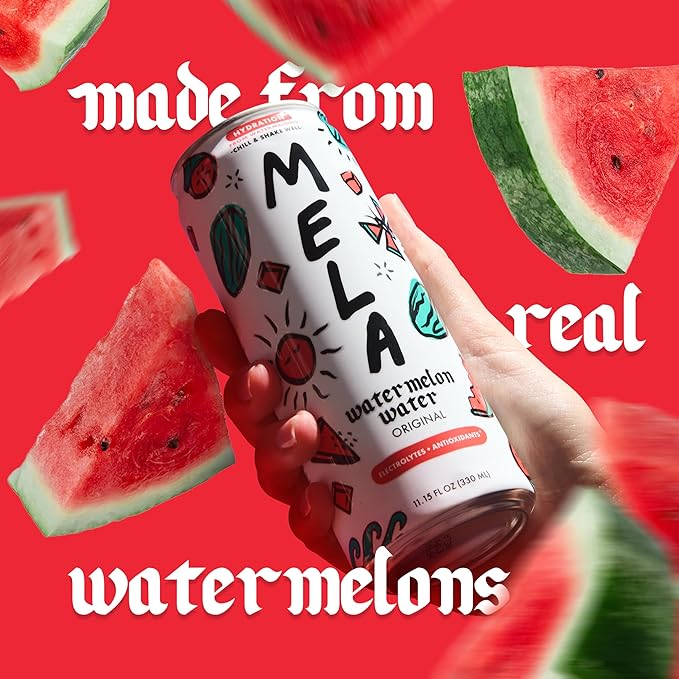 Mela Watermelon Water - Watermelon Juice 100 Percent Natural Fruit Juice with Vitamin C Electrolytes Antioxidants - Coconut Water Alternative Gluten-Free (Variety 11.15 fl oz 12-pack)