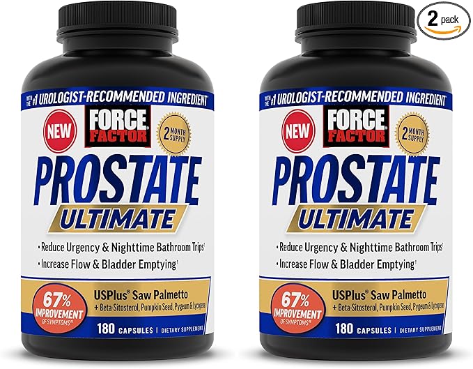 Force Factor Prostate Ultimate Prostate Health Supplement for Men with Nettle &amp Saw Palmetto #1 Urologist Recommended Ingredient to Support Urinary Flow Bladder Emptying 180 Caps (Pack of 2)