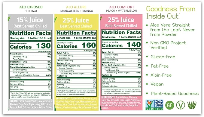 ALO Aloe Vera Juice | 16.9 fl oz Pack of 9 | 3-Flavor Variety Pack | ALLURE COMFORT EXPOSED Plant-Based Drink