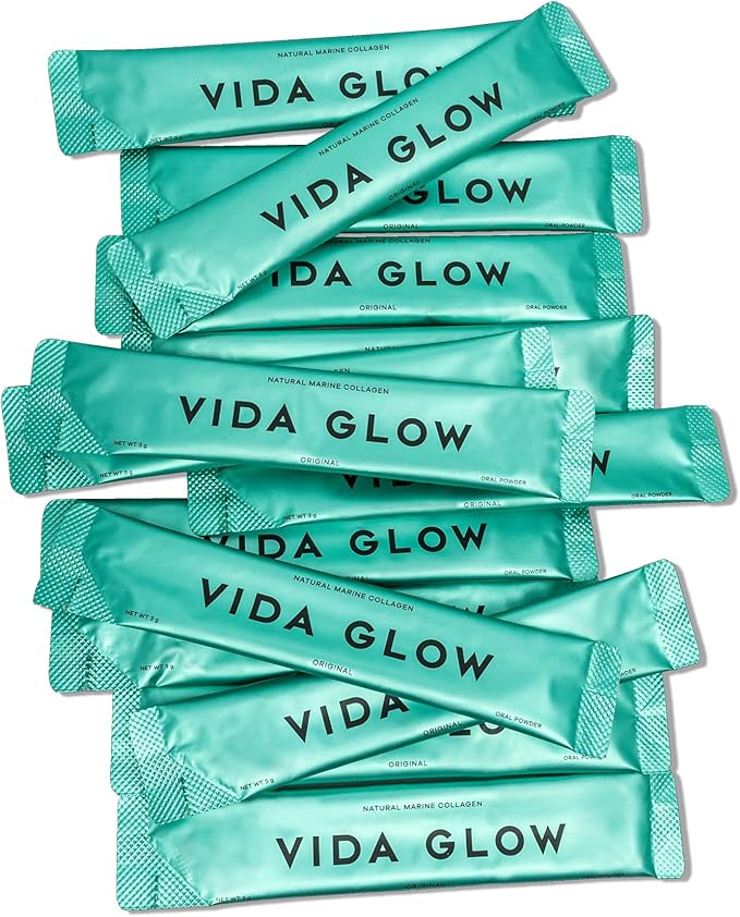 Vida Glow Marine Collagen Powder - Anti Aging Supplement with Collagen Peptides Promotes Glowing Skin Strong Nails Healthy Hair | 30 Servings Original Flavor