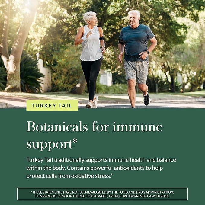 Gaia Herbs Turkey Tail Mushroom - Traditional Immune Support &amp Liver Health Supplement* - with Organic Turkey Tail Mushroom Fruiting Body Extract - 120 Vegan Capsules (120 Servings)