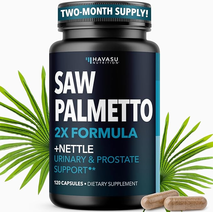 Saw Palmetto with Stinging Nettle Capsules - 2X Prostate Support Supplement for Men’s Health - 120 Count - DHT Blocker for Urinary Tract Function and Hair - Vegan Non-GMO - 2 Month Supply