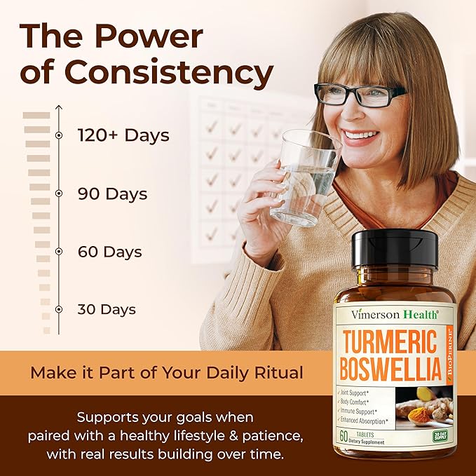 Boswellia Serrata Turmeric Supplement for Joint Support &amp Inflammation Balance – Turmeric Boswellia Supplement with Ginger &amp Black Pepper Extract for Enhanced Absorption – Non-GMO - 60 Tablets