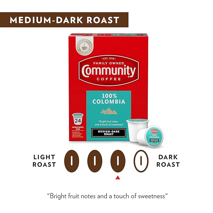 Community Coffee 100% Colombian 18 Count Medium-Dark Roast Single Serve K-Cup Compatible Coffee Pods Box of 18 Pods