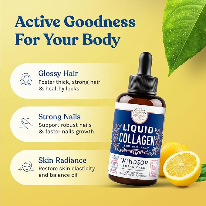 Concentrated Liquid Collagen Peptides Supplement - 30000mcg Hydrolyzed Liquid Collagen for Women plus Biotin Hair Skin Nail Support - Sublingual Direct Drops or in Drinks - Natural Lemon Drink 2 oz