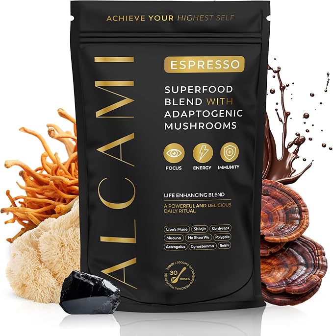 Mushroom Espresso Coffee Superfood Blend 10X Concentrated Extract with Lion's Mane Reishi &amp Cordyceps Energy &amp Focus Support 30 Servings Premium Supplement Powder