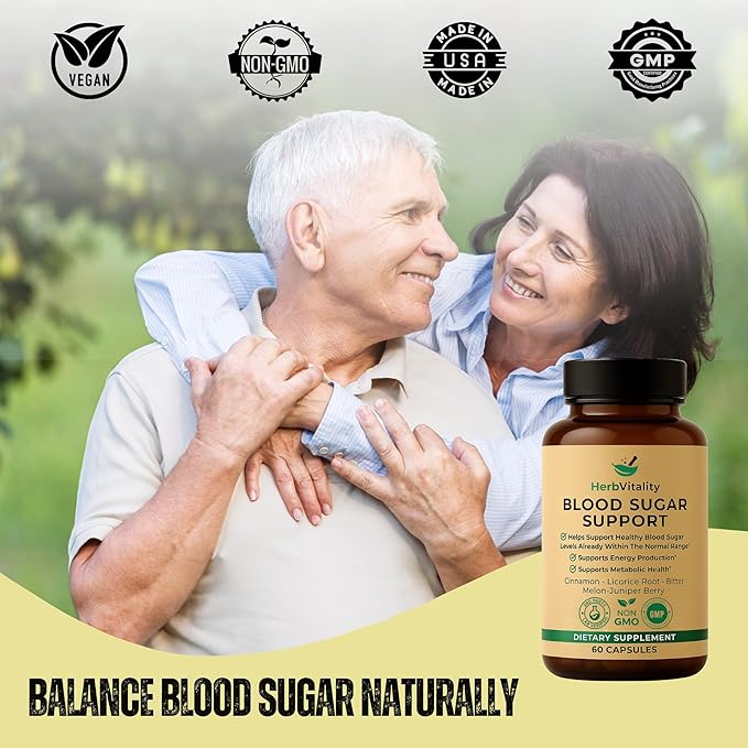 Blood Sugar Support Supplement with Cinnamon Bitter Melon – Supports Healthy Blood Sugar Levels Already Within Normal ranges | Licorice Root Extract - 60 Capsules