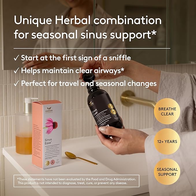 Sinus Ease Syrup Herbal Nasal Care for Runny Nose Sinus Pressure High Absorption Herbal Flavor Plant-Based - 6.7 Fl oz (40 Servings)