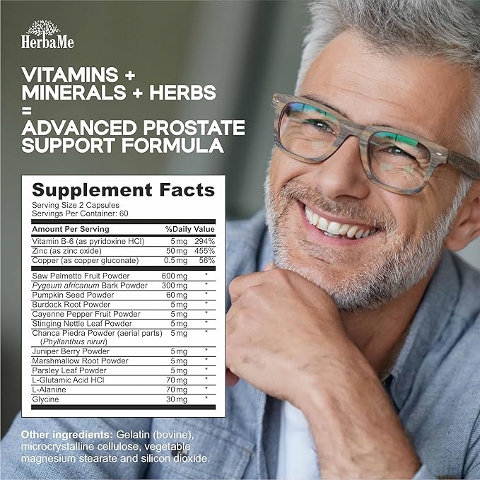 Prostate Support Supplement for Men with Saw Palmetto Pygeum Bark Pumpkin Seed and Zinc Urinary Tract Health and Hair Growth DHT Blocker and Bladder Control 120 Capsules