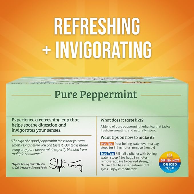 Twinings Pure Peppermint Herbal Tea Individually Wrapped Bags 50 Count (Pack of 6) Fresh Minty Flavour Naturally Caffeine-Free Enjoy Hot or Iced 300 Teabags