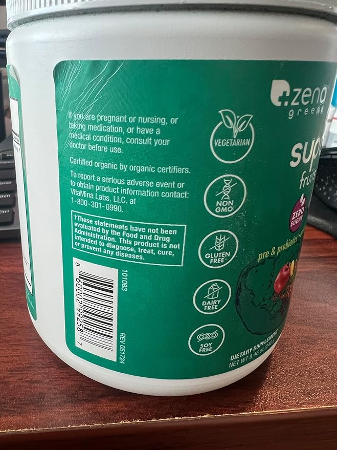 Zena Nutrition Organic Super Greens Powder 70+ Superfoods 0 Sugar 3G Fiber Spirulina Chlorella Antioxidants Prebiotics/Probiotics Digestive Enzymes Mixed Berry 30 Servings