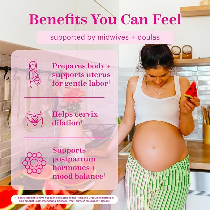 Pink Stork Red Raspberry Leaf Gummies - Third Trimester Labor Prep + Postpartum Mood Essentials with Evening Primrose Oil + Black Cohosh - 60 Vegan Gummy Supplements Non-GMO