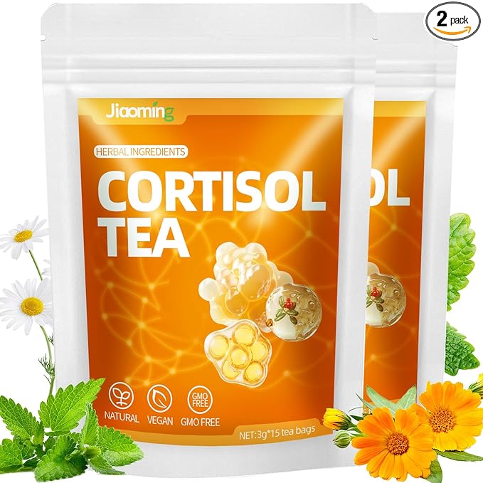 JIAOMING 2 Packs Natural Cortisol Reducing Tea Healthy Cortisol Levels &amp Mental Clarity Loose Leaf Detox Drink Teabags with Ashwagandha for Men and Women Sleep Time Relaxation Mood Swing Reduce