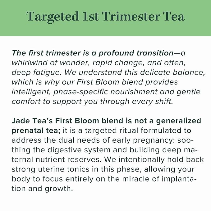 Jade Tea - Organic First Trimester Tea - Nurturing Pregnancy Tea | First Bloom | Gentle Morning Sickness Relief &amp Foundational Prenatal Nutrition | Caffeine-Free | Made In USA