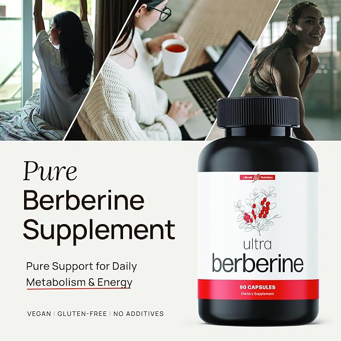 Ultra Berberine Supplement Capsules 600mg (1200mg to 1800mg Daily) – Pure Berberine HCL Supplement to Support Metabolism &amp Daily Vitality – Vegan Gluten-Free Diet Supplements (90 Capsules)