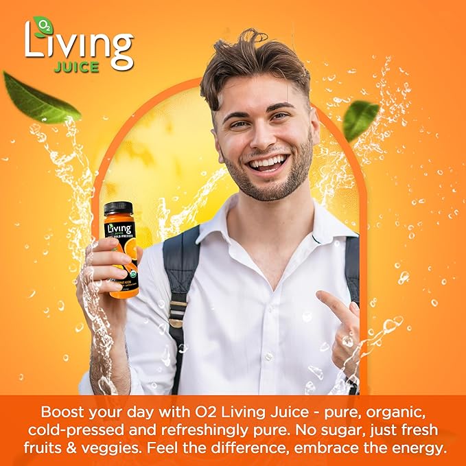 O2 Living Carrot Kick Mini Organic Cold Pressed Juice | Refreshing Carrot Orange &amp Yellow Beet Juice for Quick Wellness Boost | No Added Sugar or Water | Natural Sweetness | Non-GMO | 4 oz 8-Pac