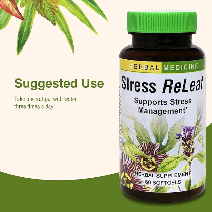 Herbs Etc. Stress ReLeaf - Herbal Supplement to Support Relaxation - Stress Support Supplemment - Gluten-Free - 60 Softgels (60 Servings)