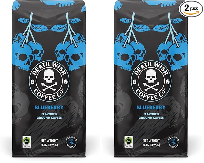Death Wish Coffee Fair Trade Ground Blueberry Coffee 14 oz (Pack of 2)