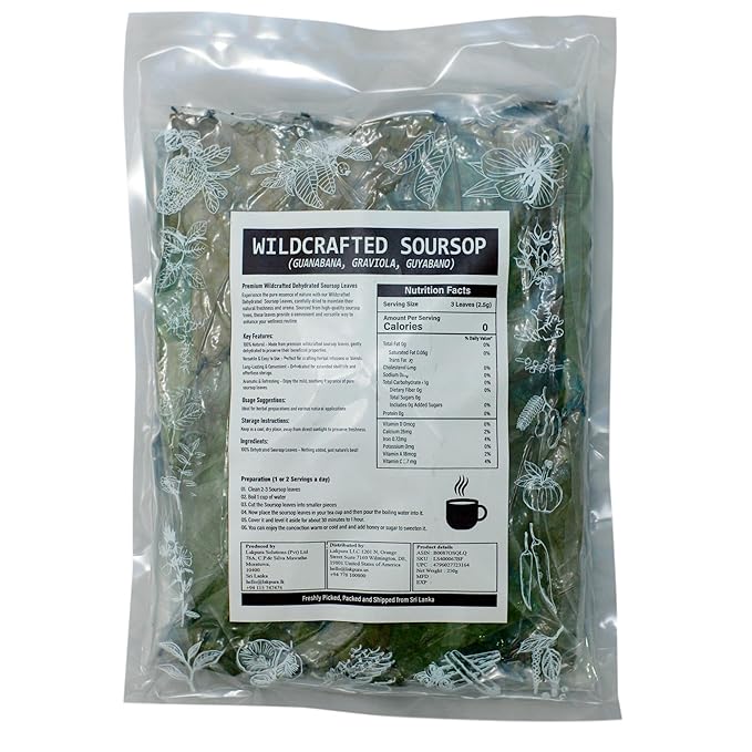 Purelife Herbs® Wildcrafted Soursop (Guanabana Graviola Guyabano) Dehydrated 1000 Leaves (±250g ±8.8oz)