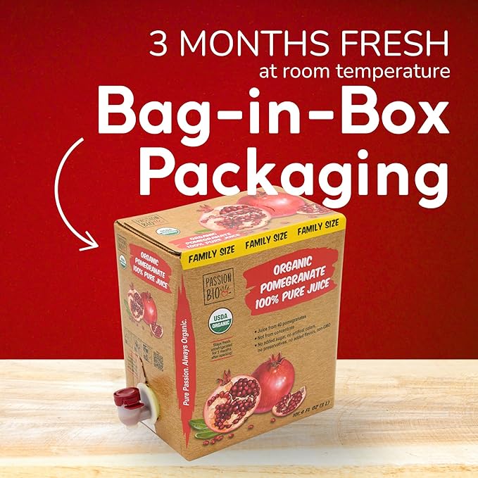 Organic Pomegranate Juice Box 101.4 Fl Oz | Pure Fruit Juice Not From Concentrate | Organic Vegan Non-GMO | No Added Sugar Easy-Pour Tap Packaging