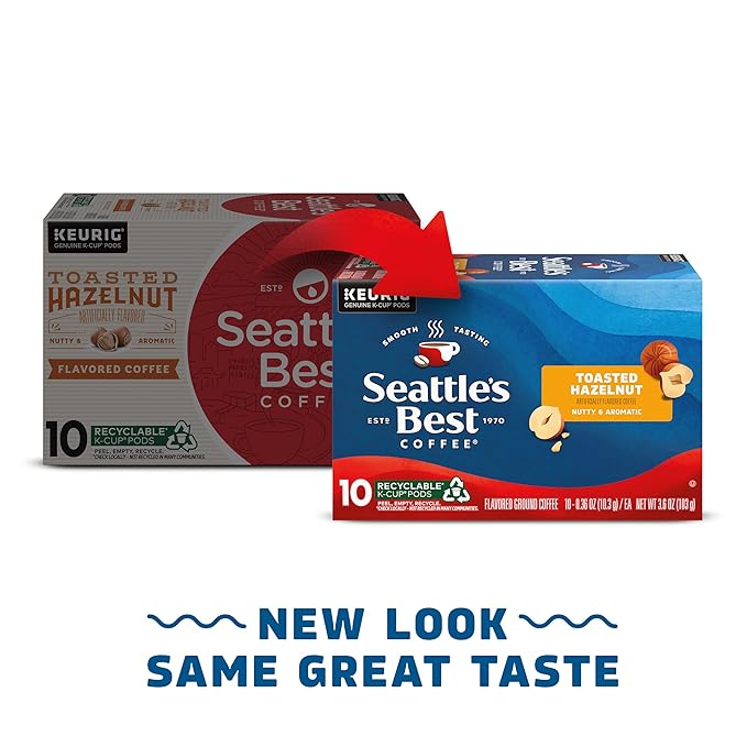 Seattle’s Best Coffee Flavored K-Cup Coffee Pods Toasted Hazelnut 100% Arabica 6 Boxes (60 Pods Total)