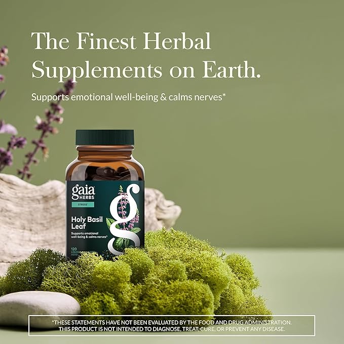 Gaia Herbs Holy Basil Leaf - Traditionally Used to Support Stress Response - Adaptogenic Ayurvedic Herb* - 120 Vegan Liquid Phyto-Caps (60 Servings)