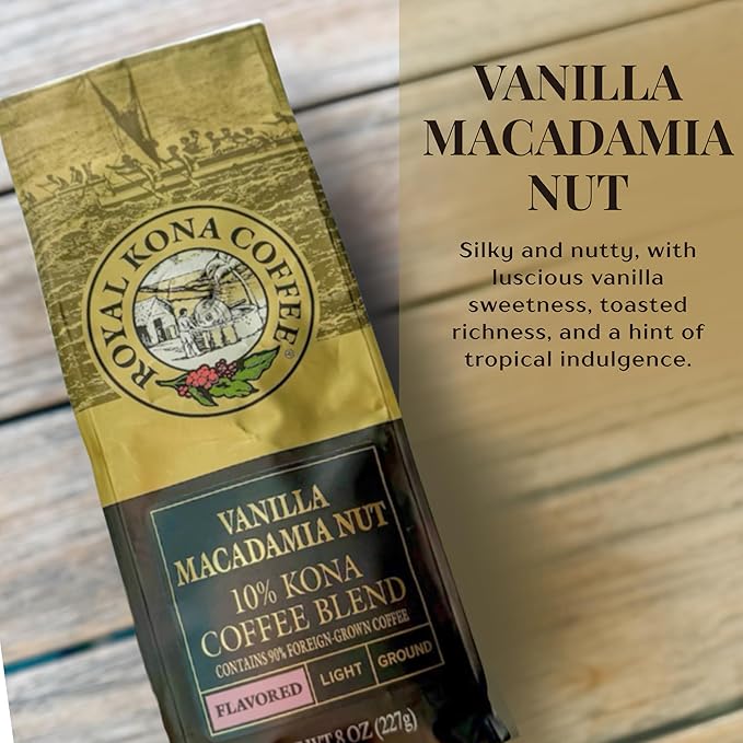 ROYAL KONA COFFEE - Light Roast Ground Coffee Vanilla Macadamia Flavor 40 Ounce
