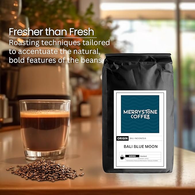 Merrystone Coffee Organic Bali Blue Moon Medium-Dark Roast Roasted to Order 1 lb Ground (Coarse)