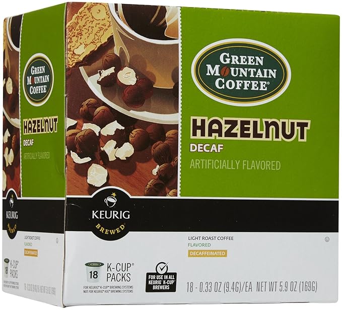 Green Mountain Coffee Hazelnut Decaf K-Cups for Keurig Brewers - 18 K-Cups