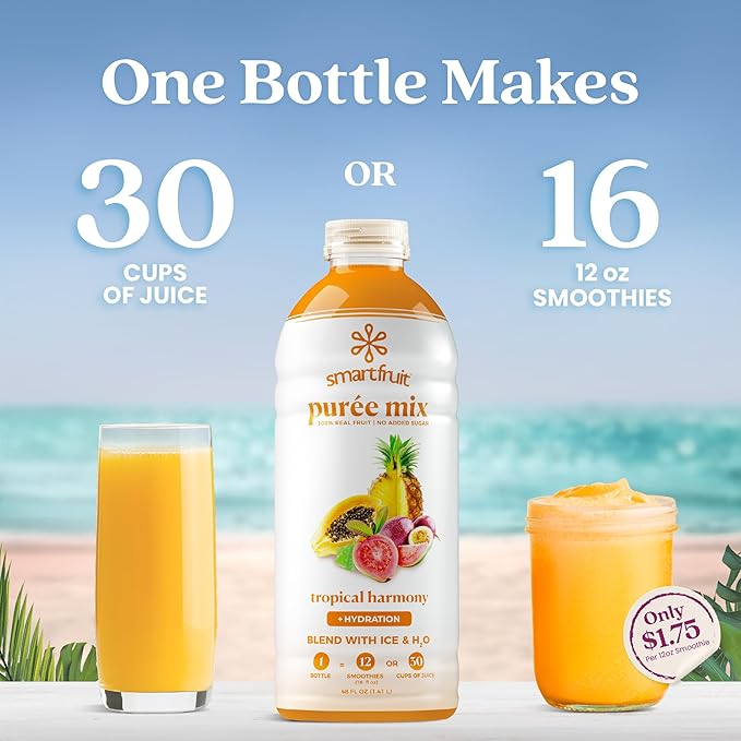 Smartfruit Tropical Harmony + Aloe – 100% Real Fruit Purée with Pineapple Passion Fruit Papaya &amp Guava – Great for Smoothies Juice Yogurt Cocktails Teas &amp More – High in Vitamin A &amp