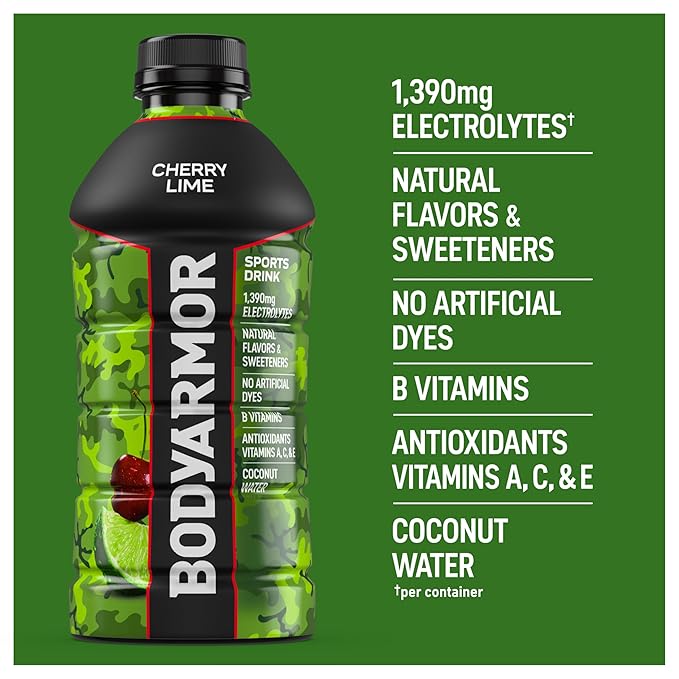 BODYARMOR Sports Drink Cherry Lime Electrolyte Drink Hydration 28 Fl Oz Bottles (15 Pack) Flavored Coconut Water with B Vitamins &amp Antioxidants