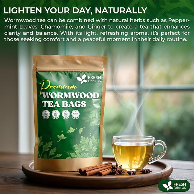 FreshDrinkUS Premium Wormwood Tea - 135 Tea Bags - Handcrafted Herbal Blend Caffeine-Free – Smooth Taste &amp Naturally Refreshing.