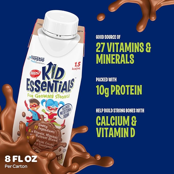 BOOST KID ESSENTIALS (1.5 kcal/mL) Chocolate Craze Nutritional Drink 10g Protein Vitamin C D  B12 and Zinc 8 Fl Oz (Pack of 24)