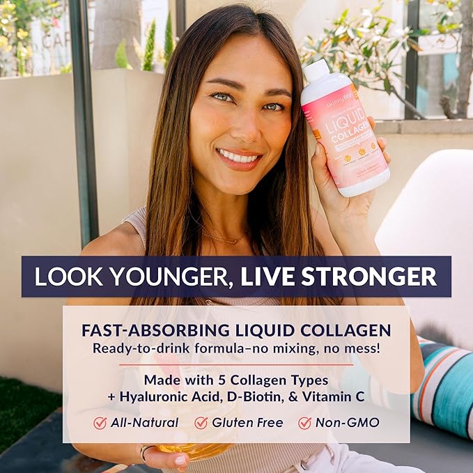 SkinnyFit - Liquid Collagen Tropical Mango (24 Servings) - Multi Collagen Peptides - D-Biotin Hyaluronic Acid Vitamin C - Non GMO Gluten Free - Dairy &amp Sugar Free - Body &amp Skin Care - 12.2