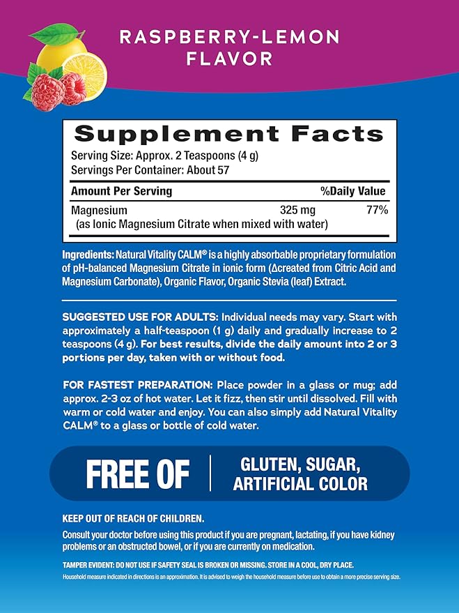 NATURAL VITALITY Raspberry Lemon Calm Magnesium Drink Mix 8 OZ