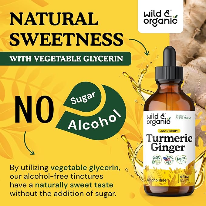 Wild &amp Organic Turmeric and Ginger Supplement Drops - Joint &amp Immune Support - Liquid Turmeric Curcumin with Black Pepper and Ginger - Curcumin Supplement - Vegan Sugar &amp Alcohol-Free Tin