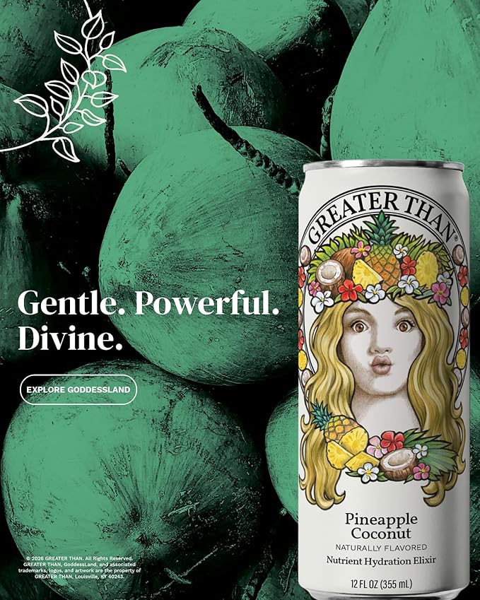 GREATER THAN Hydration for Her - Nutrient Enhanced Coconut Water Electrolyte Beverage with Real Fruit Plant-Based Vitamins &amp Fiber Clean Functional Hydration Pineapple Coconut 12 oz (12 Pack)