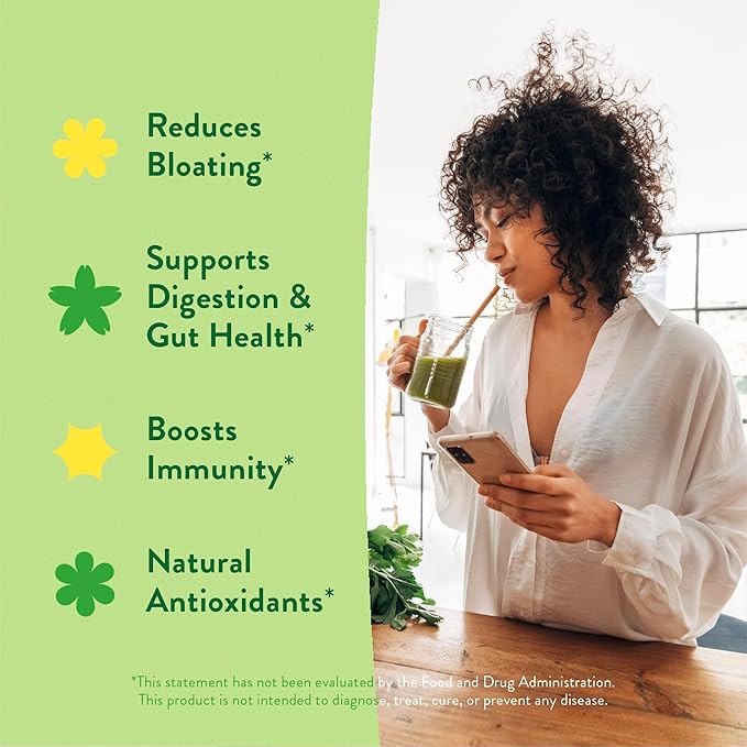 360 Nutrition Blends with Benefits Super Greens Powder w/Probiotics Digestive Enzymes Sugar &amp Gluten Free Plant Based Superfood Drink Mix for Gut Health Bloating Immunity Overall Health 6.3