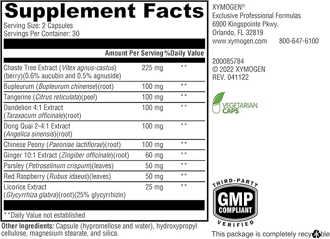 XYMOGEN PMS Soothe - Menstrual Cycle &amp Hormonal Balance Support - Traditional Herbal Blend - Vegan Gluten-Free &amp Non-GMO - 60 Capsules