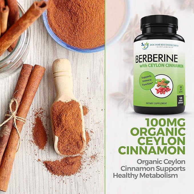 DOCTOR RECOMMENDED SUPPLEMENTS Berberine with Ceylon Cinnamon - 1200mg Berberine &amp 100mg Organic Ceylon Cinnamon - 120 Veggie Capsules Healthy Immune System &amp Gastrointestinal Wellness