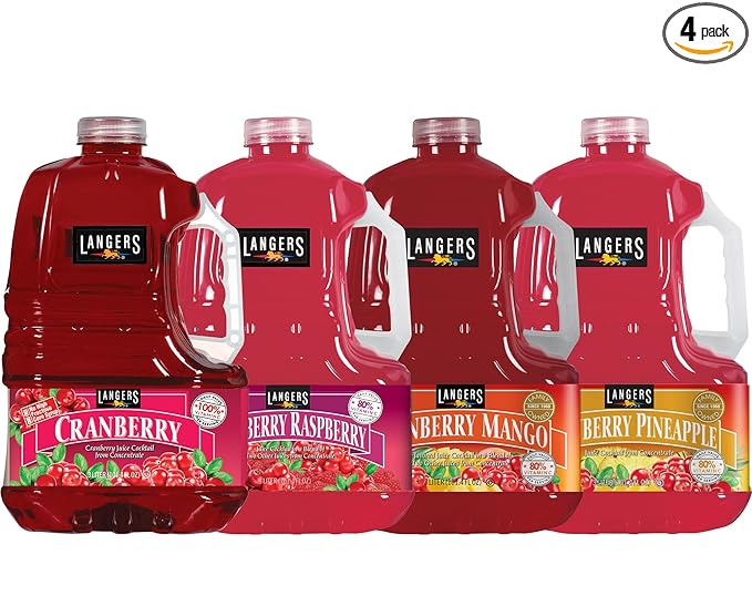 Langers Cranberry Variety Pack Cocktail Raspberry Pineapple Mango 101.4 Fl Oz (Pack of 4)
