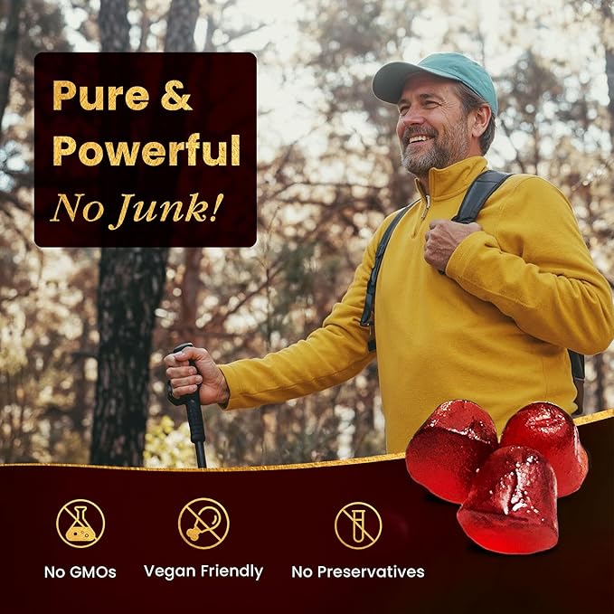 60 Count Gold Shilajit Gummies for Men and Women – 3000mg 10-in-1 Himalayan Blend with Fulvic Acid 85+ Trace Minerals &amp Ashwagandha – Naturally Sweetened Cherry Flavor Pure Shilajit Gummies