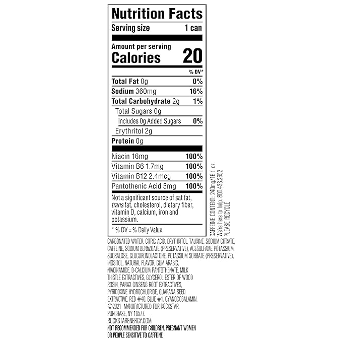 Rockstar Pure Zero Energy Drink 0 sugar 0 calories with Caffeine and Taurine 16oz (Packaging May Vary) Punched 384 Fl Oz (Pack of 24)