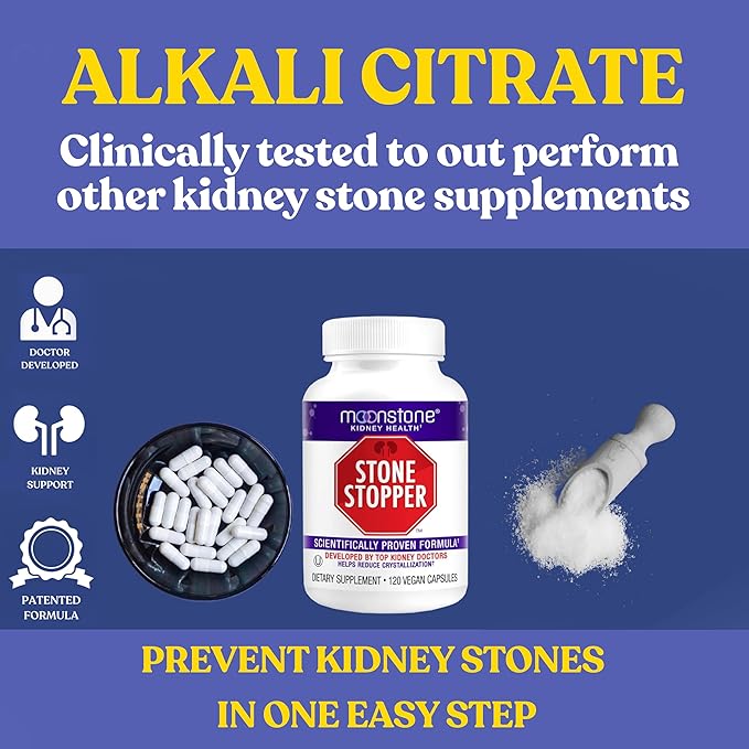 Moonstone Stone Stopper Capsules Kidney Stone Prevention Calcium Oxalate Protector Alkali Citrate Support Supplement Developed by Urologists to Support Kidney Health 6 Month Supply