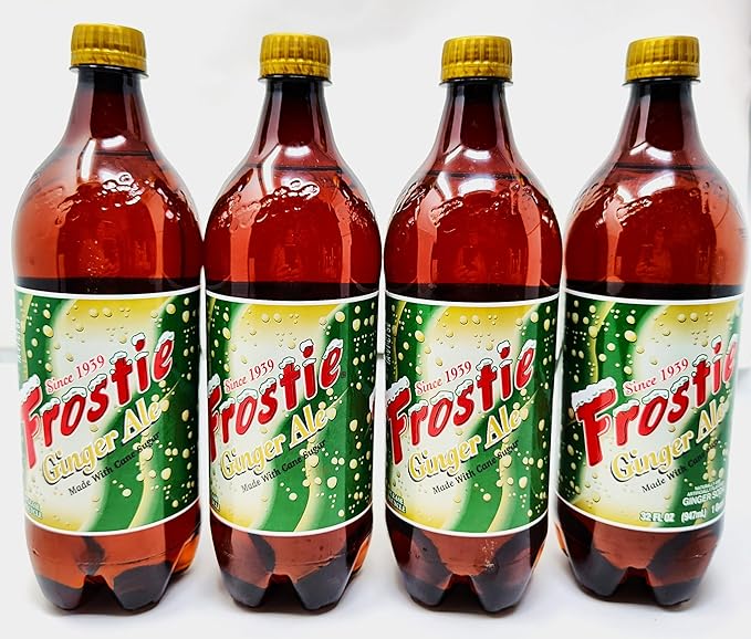4 pack of Frostie Soda Pop Soft Drink 32oz Plastic Bottles (32oz Ginger Ale Made with Cane Sugar)